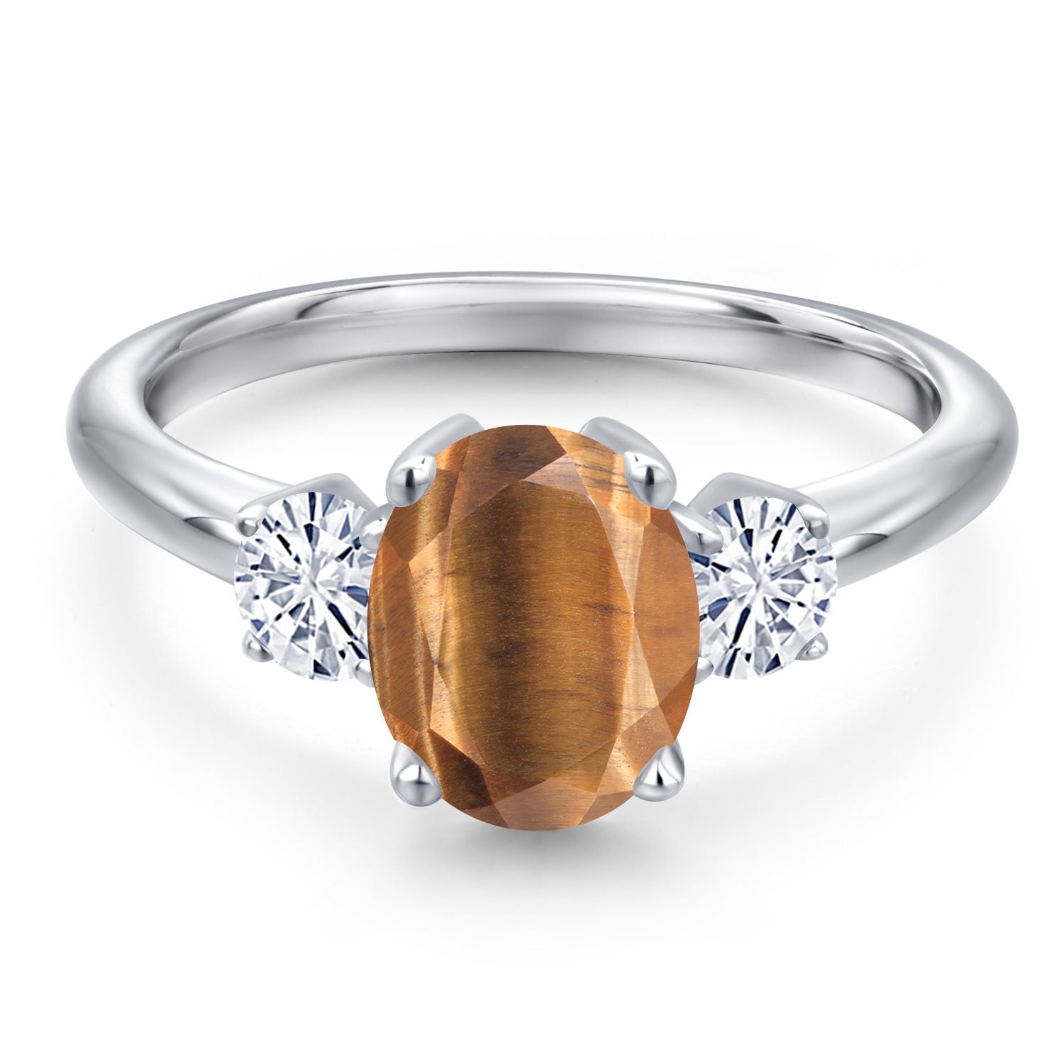 Tiger Eye and Moissanite_5_Ring in 925 Sterling Silver