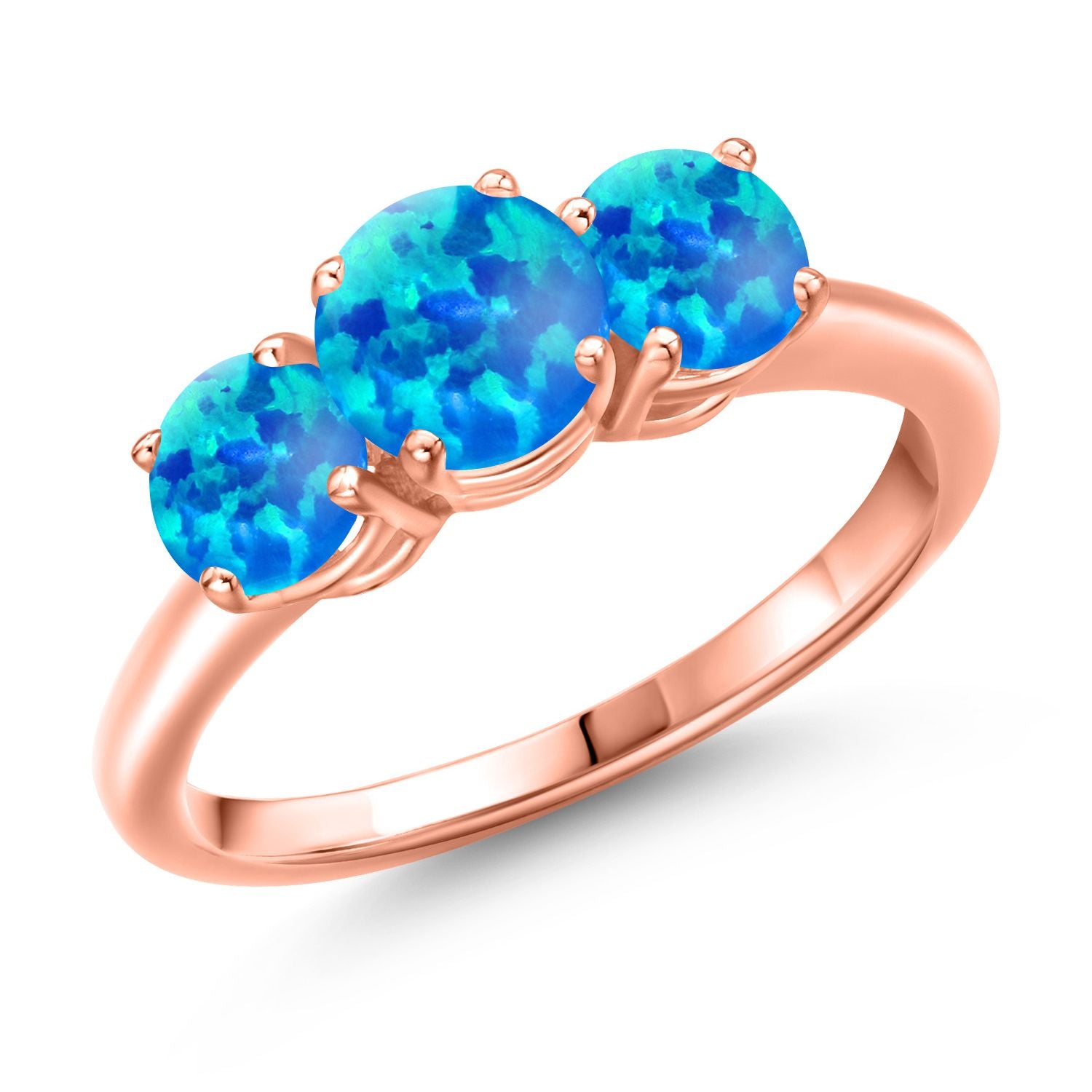 Blue Simulated Opal-Cabochon - October_7_Ring in 925 Rose Gold Plated Silver