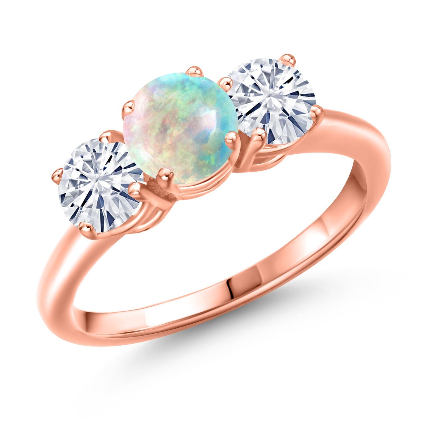 White Simulated Opal-Cabochon - October_6_Ring in 925 Rose Gold Plated Silver