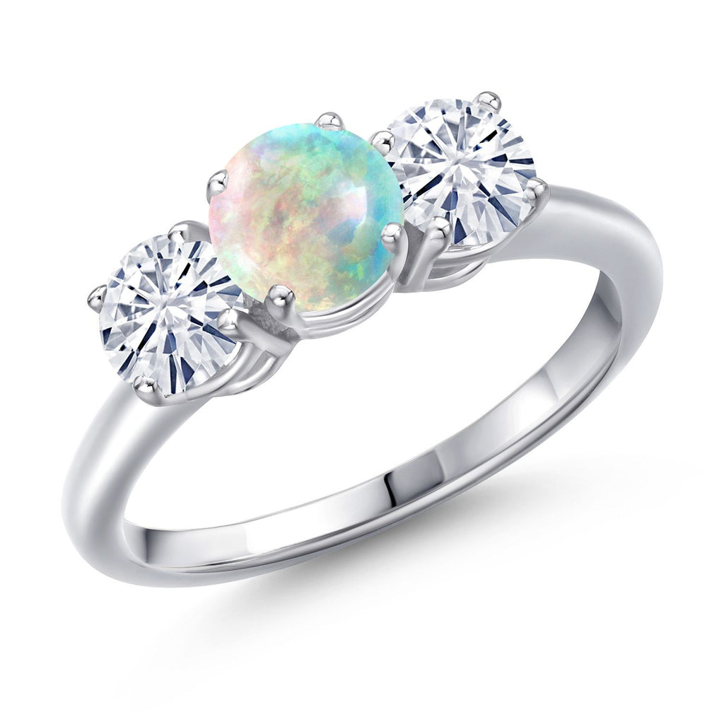 White Simulated Opal - October_6_Ring in 925 Sterling Silver