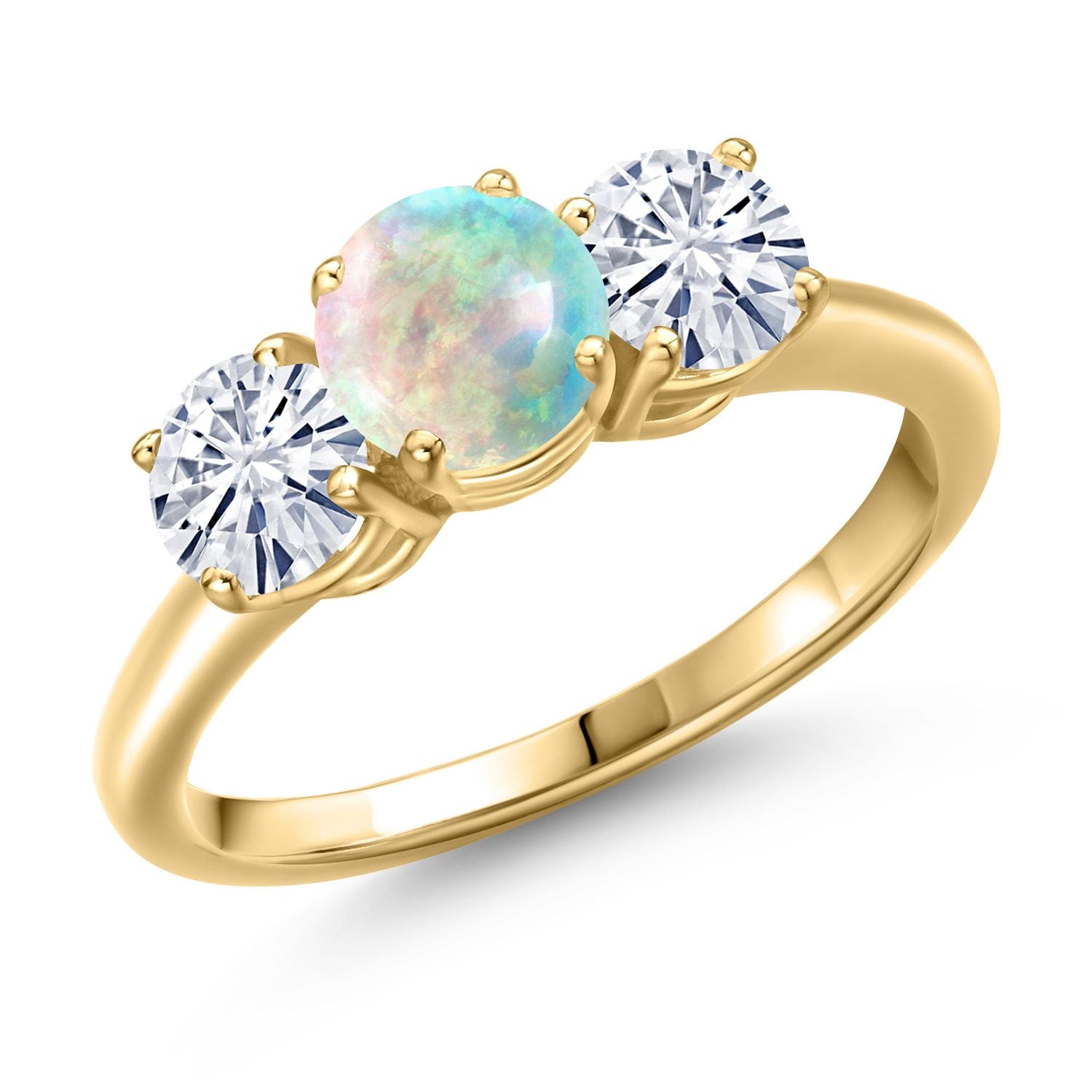 White Simulated Opal-Cabochon - October_9_Ring in 925 Yellow Gold Plated Silver