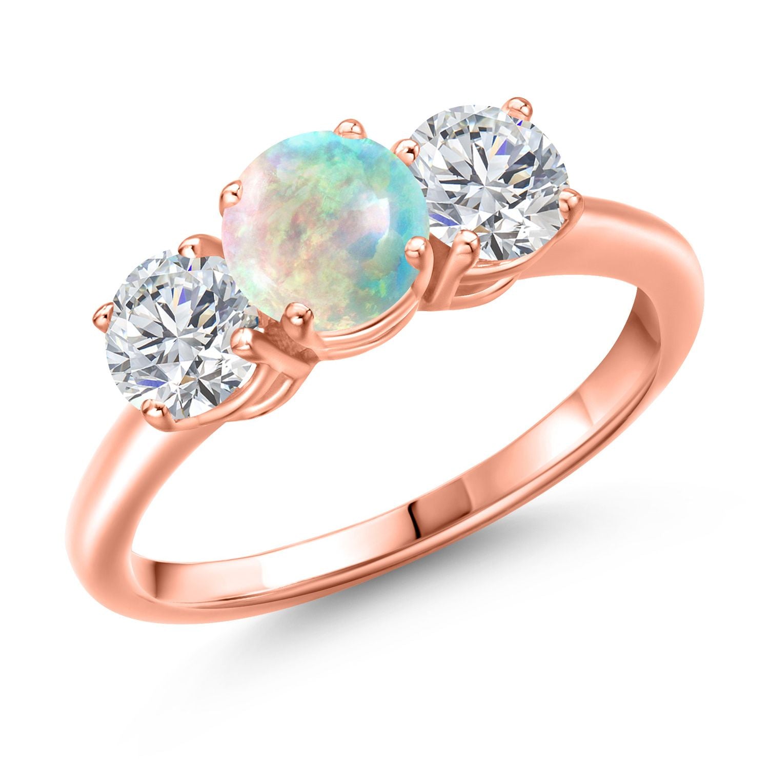 White Simulated Opal-Cabochon - October_6_Ring in 925 Rose Gold Plated Silver