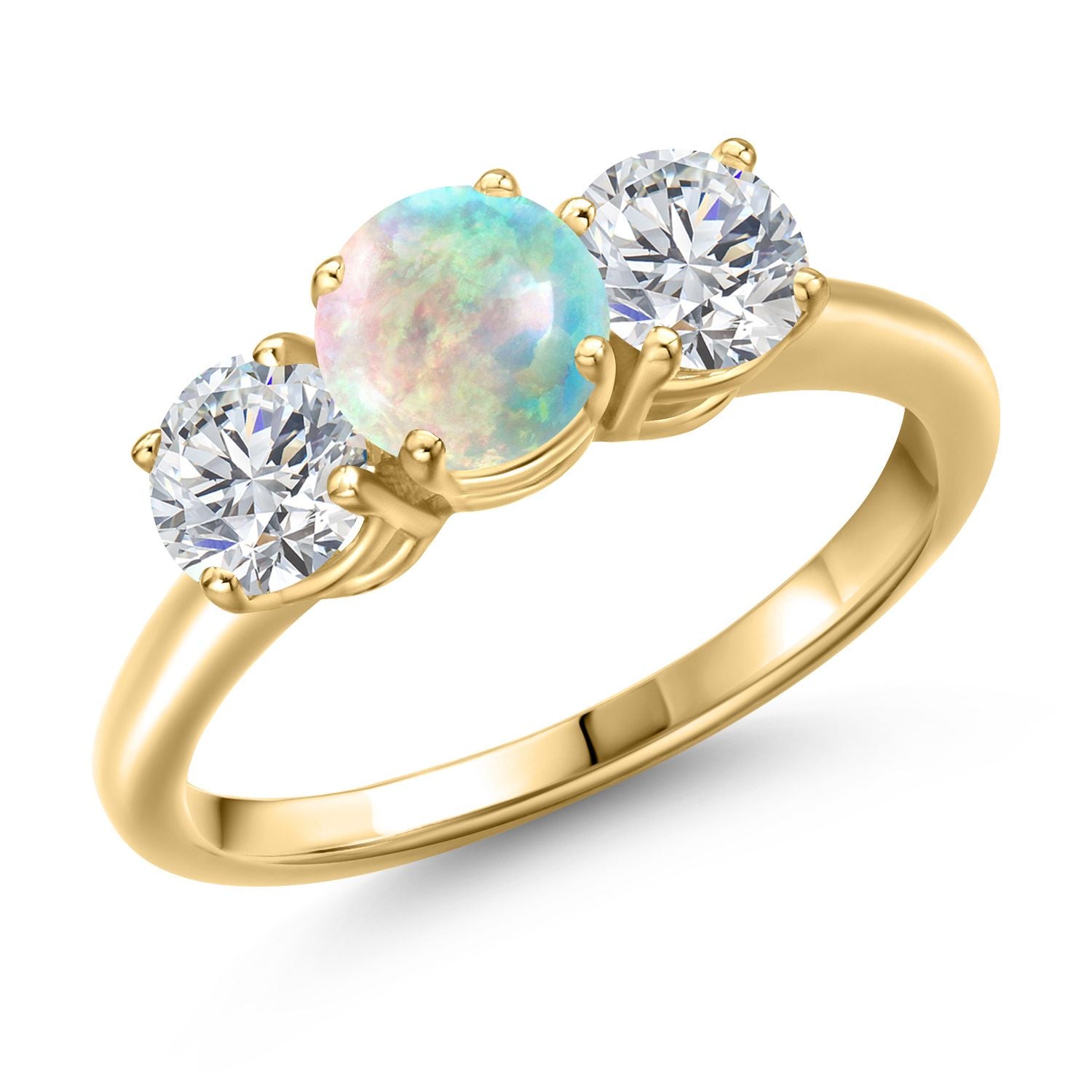White Simulated Opal-Cabochon - October_8_Ring in 925 Yellow Gold Plated Silver