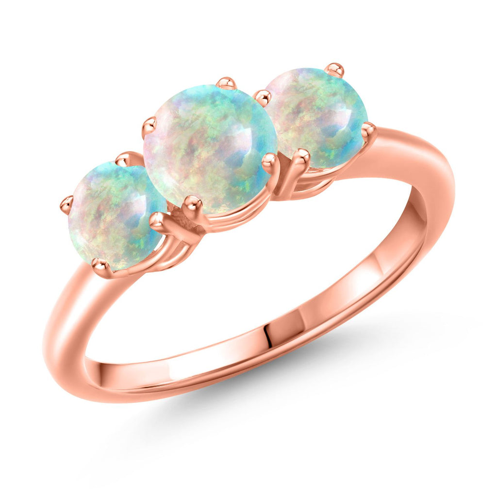 White Simulated Opal-Cabochon - October_8_Ring in 925 Rose Gold Plated Silver
