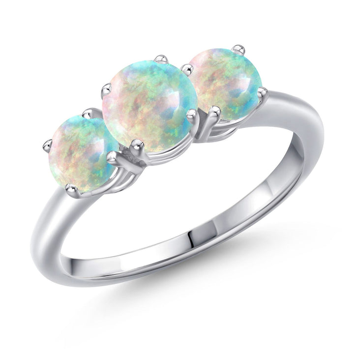 White Simulated Opal-Cabochon - October_5_Ring in 925 Sterling Silver