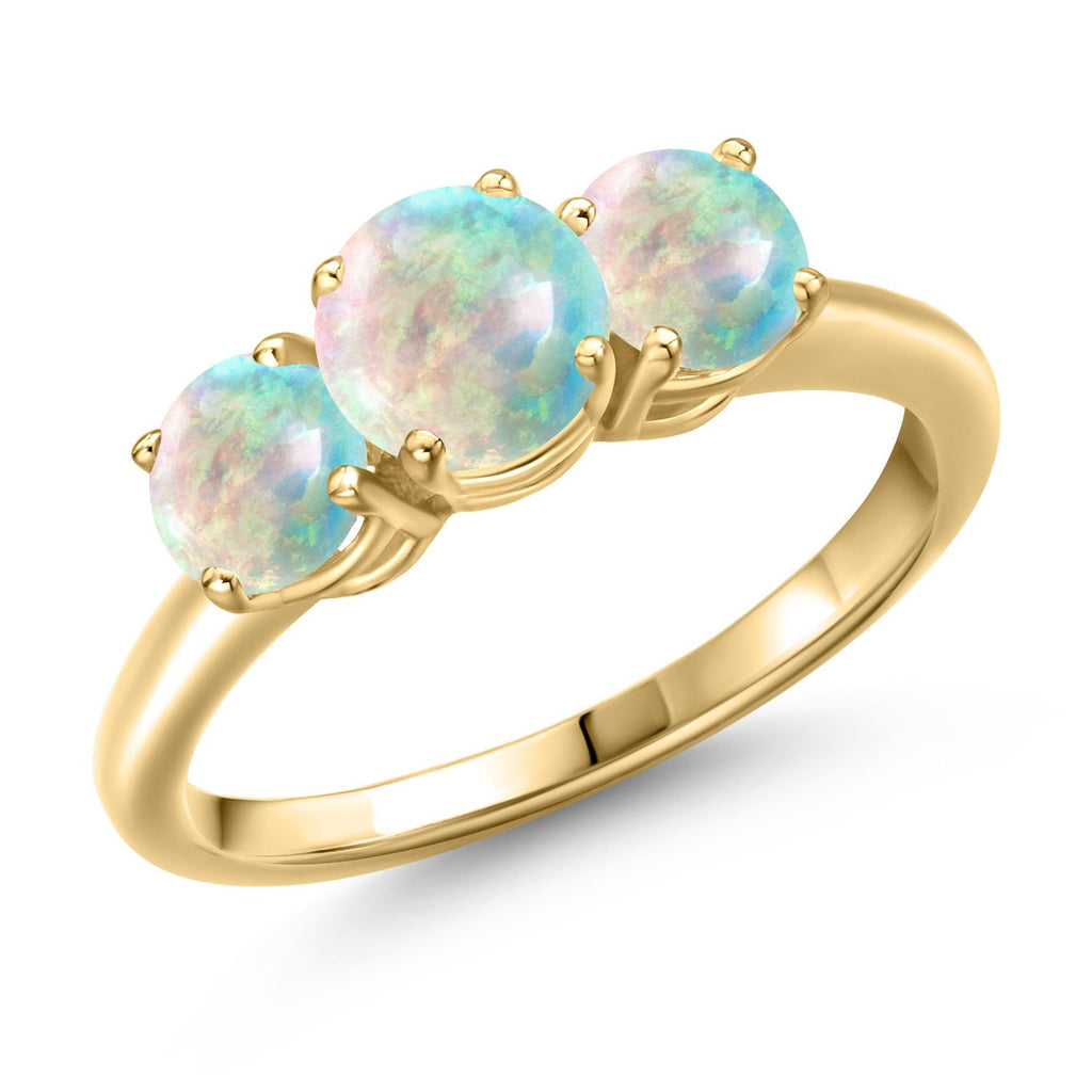 White Simulated Opal-Cabochon - October_8_Ring in 925 Yellow Gold Plated Silver