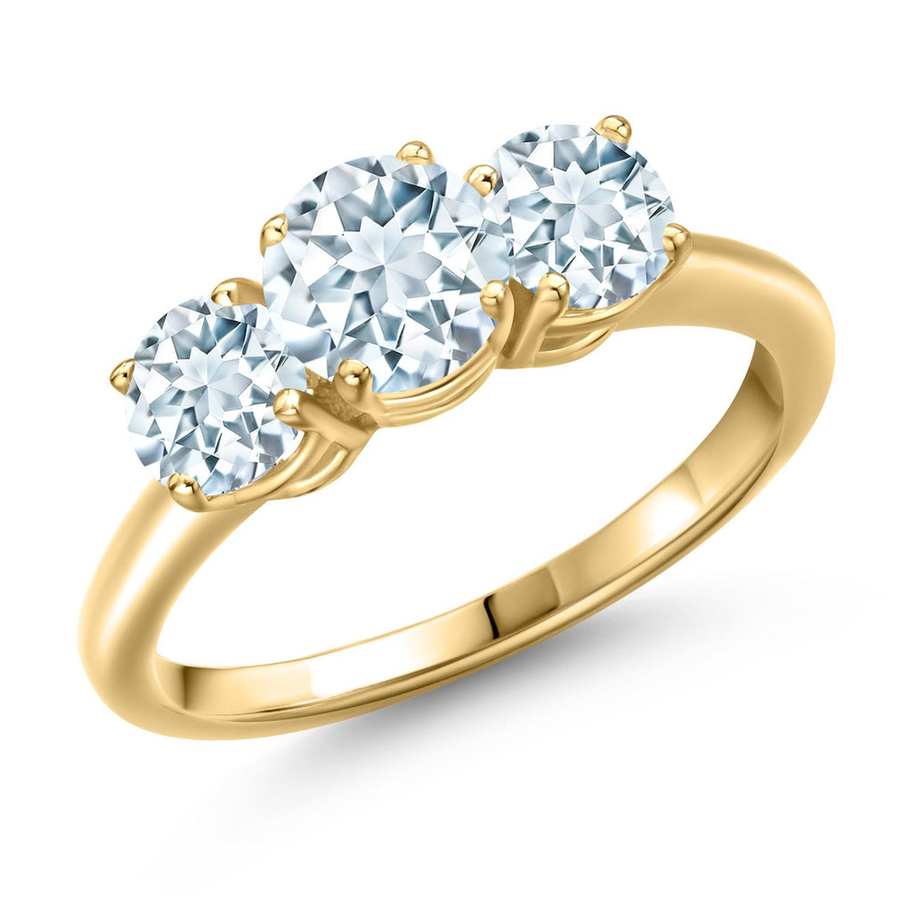 Aquamarine - March_7_Ring in 925 Yellow Gold Plated Silver