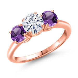 White Moissanite - April_5_Ring in 925 Rose Gold Plated Silver
