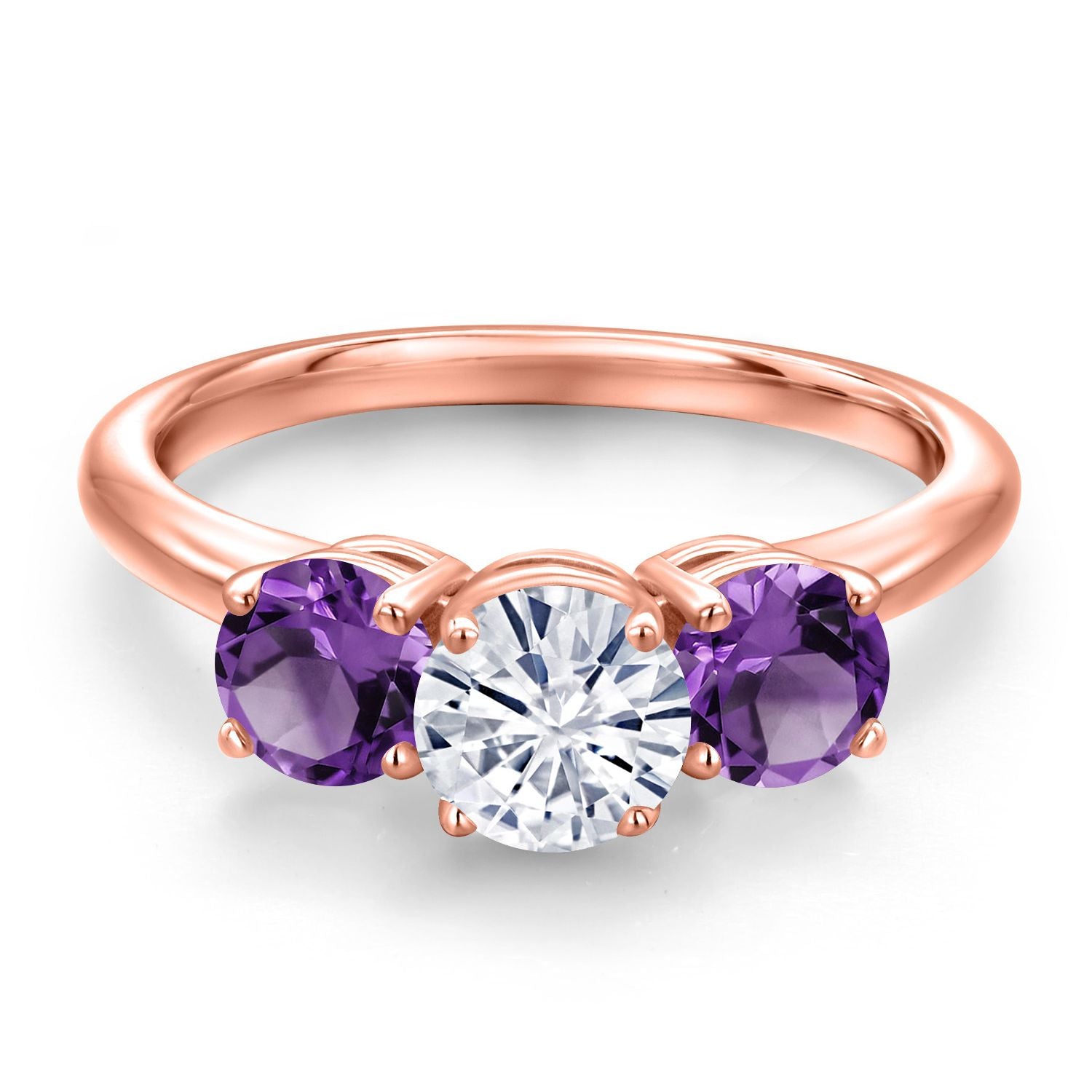White Moissanite - April_5_Ring in 925 Rose Gold Plated Silver