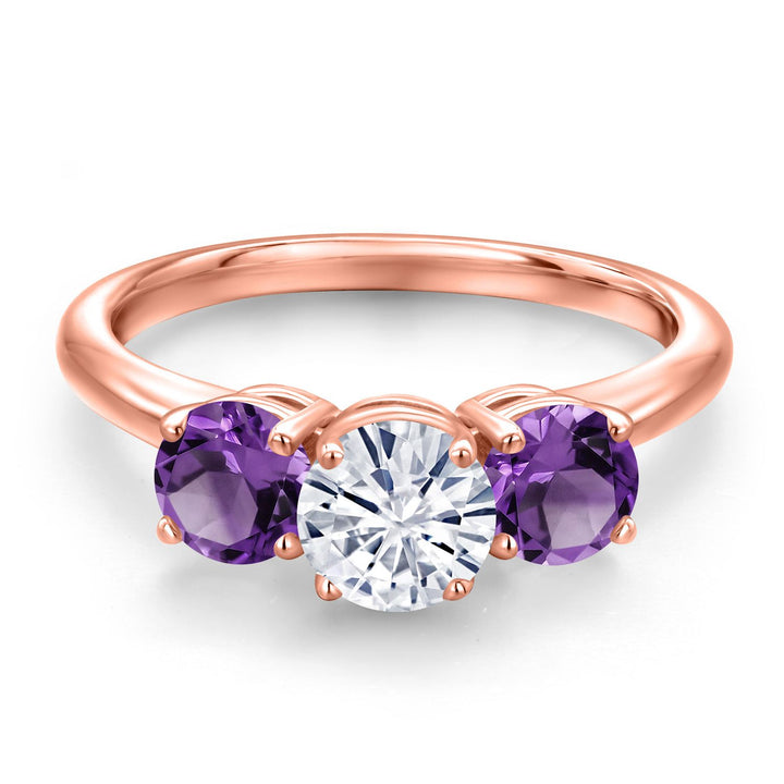 White Moissanite - April_5_Ring in 925 Rose Gold Plated Silver