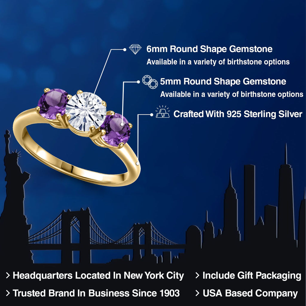 White Moissanite - April_5_Ring in 925 Yellow Gold Plated Silver