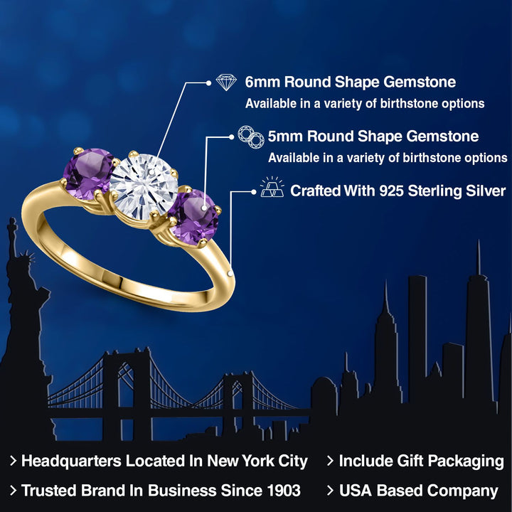 White Moissanite - April_5_Ring in 925 Yellow Gold Plated Silver
