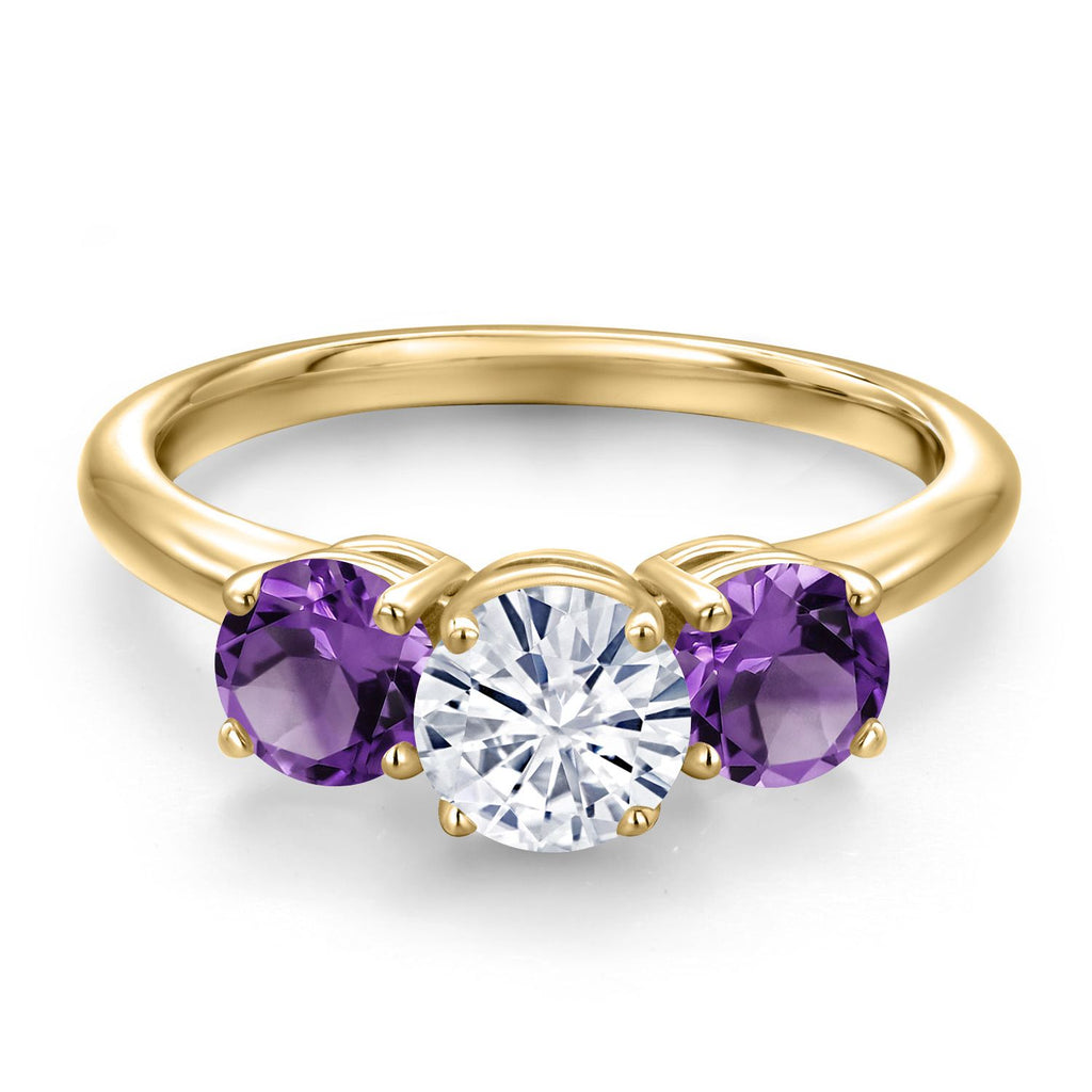 White Moissanite - April_5_Ring in 925 Yellow Gold Plated Silver