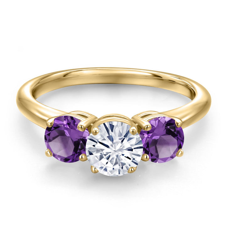 White Moissanite - April_5_Ring in 925 Yellow Gold Plated Silver