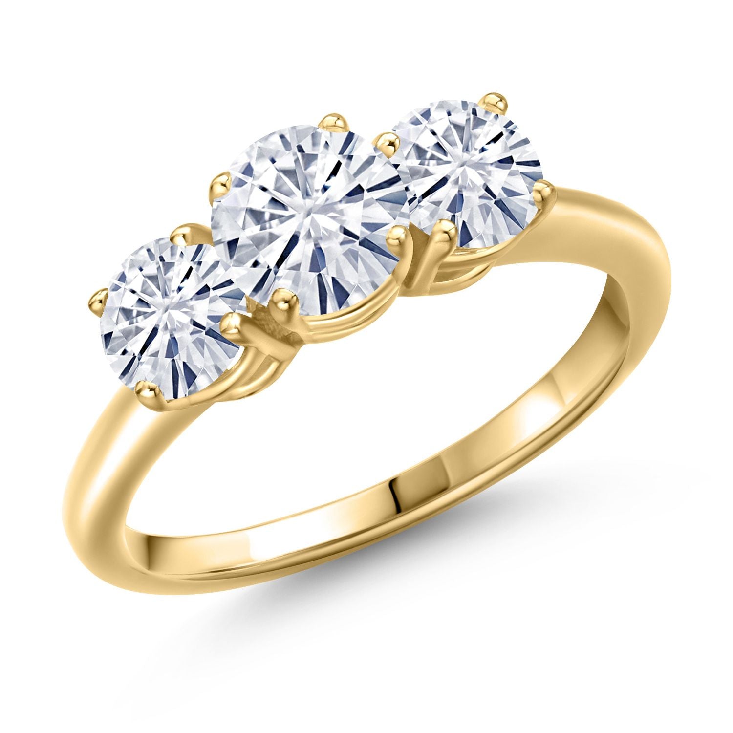 White Moissanite - April_5_Ring in 925 Yellow Gold Plated Silver