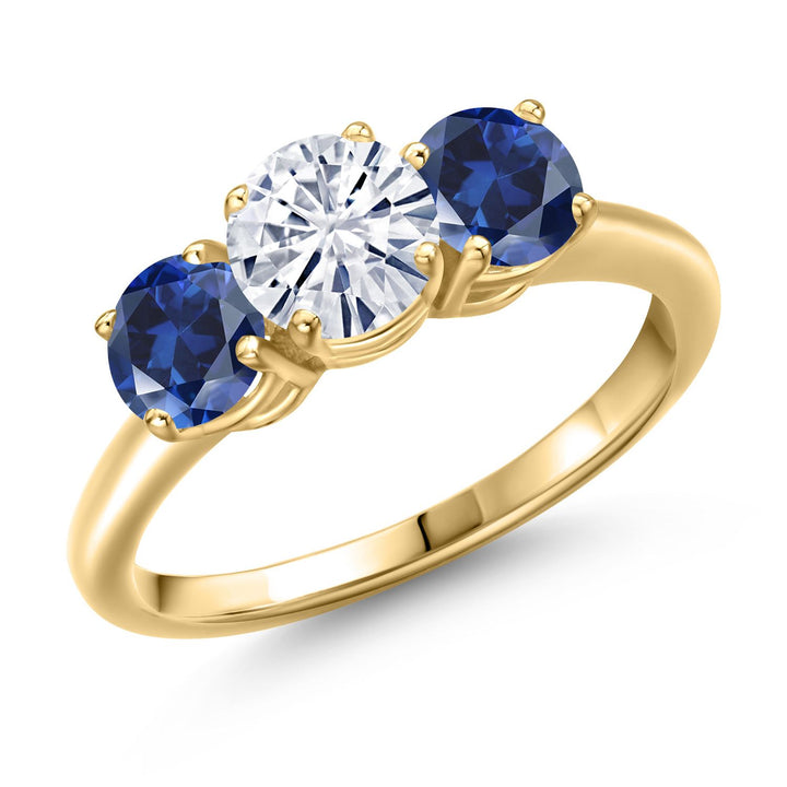 Blue Created Sapphire - September_5_Ring in 925 Yellow Gold Plated Silver