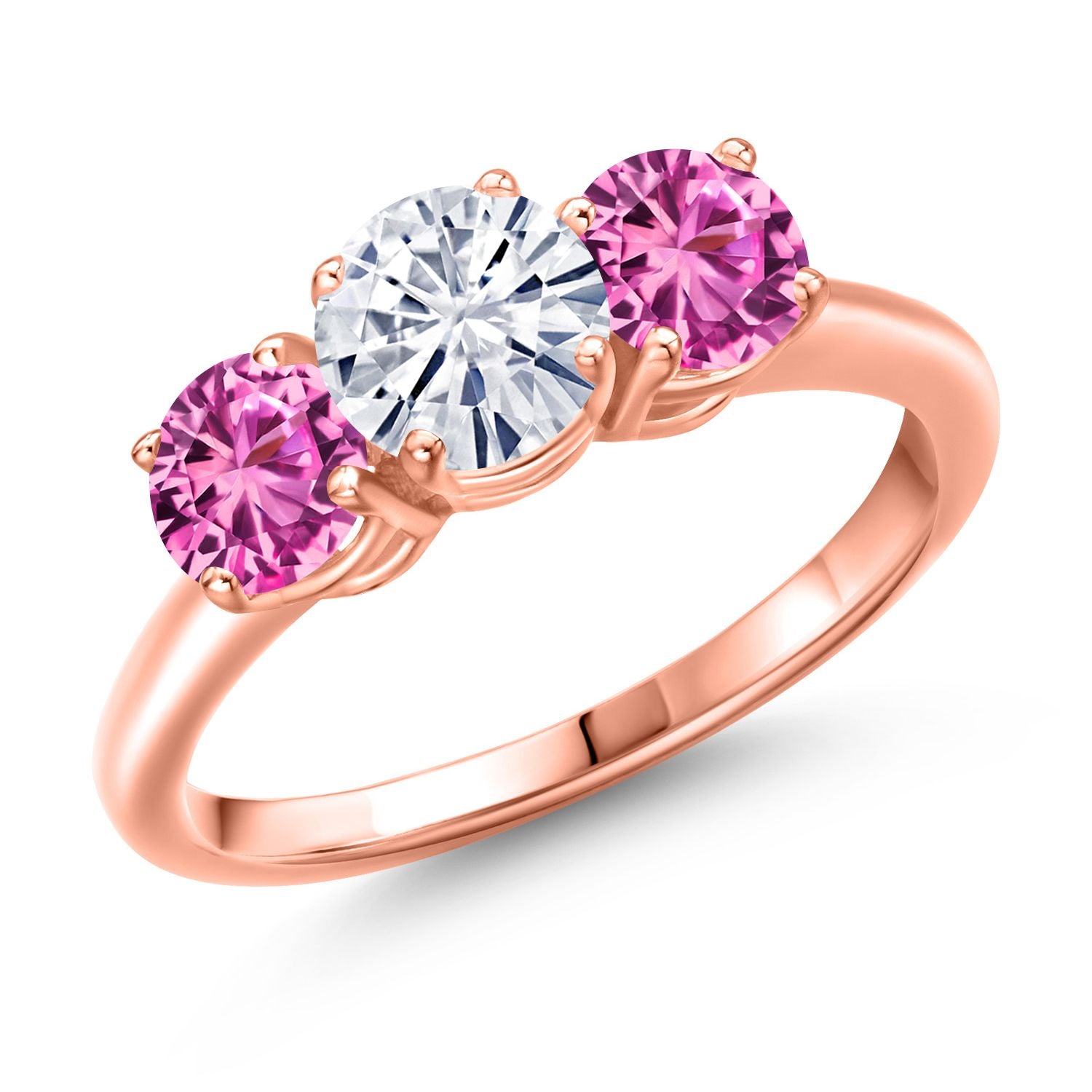 Pink Created Sapphire - September_6_Ring in 925 Rose Gold Plated Silver