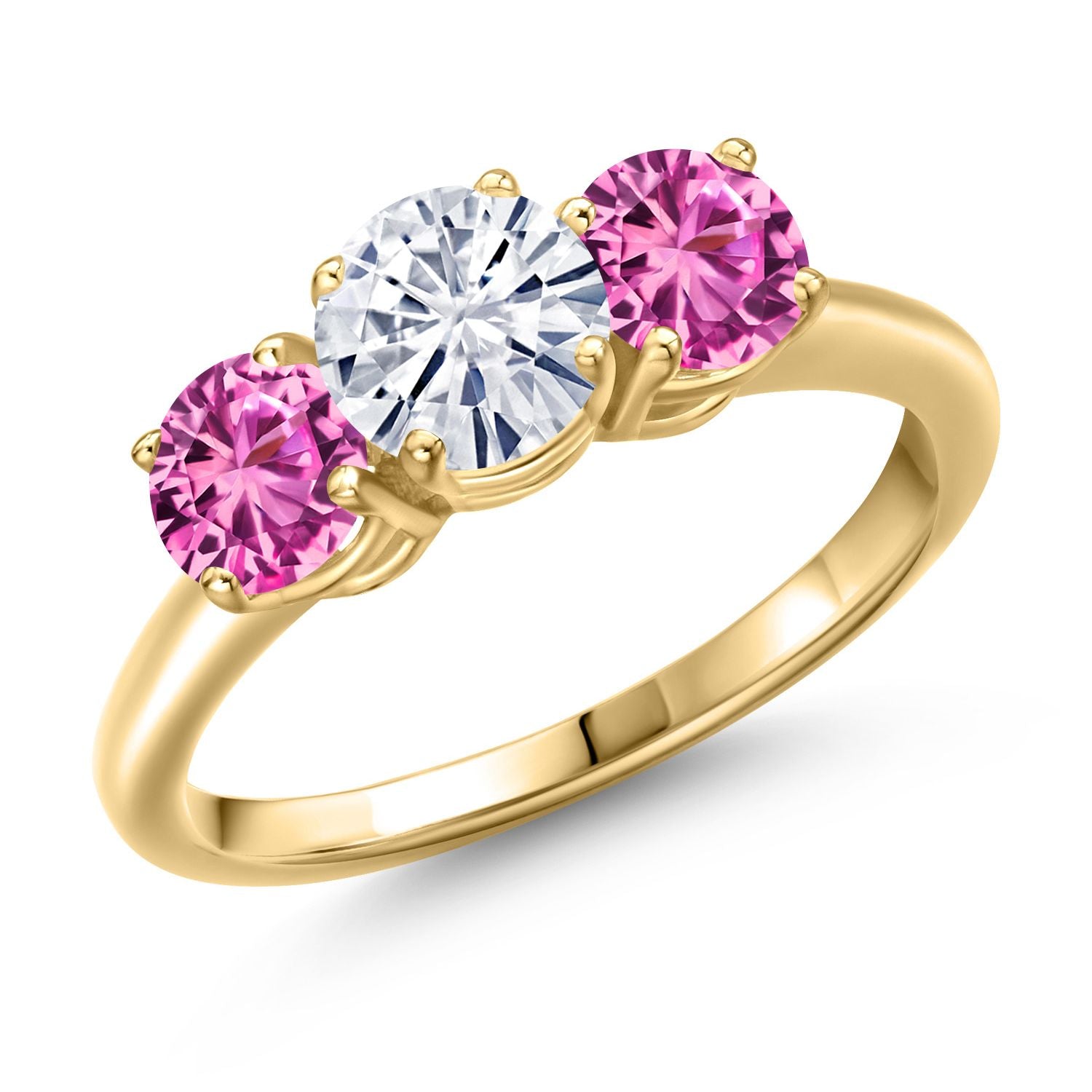 Pink Created Sapphire - September_7_Ring in 925 Yellow Gold Plated Silver