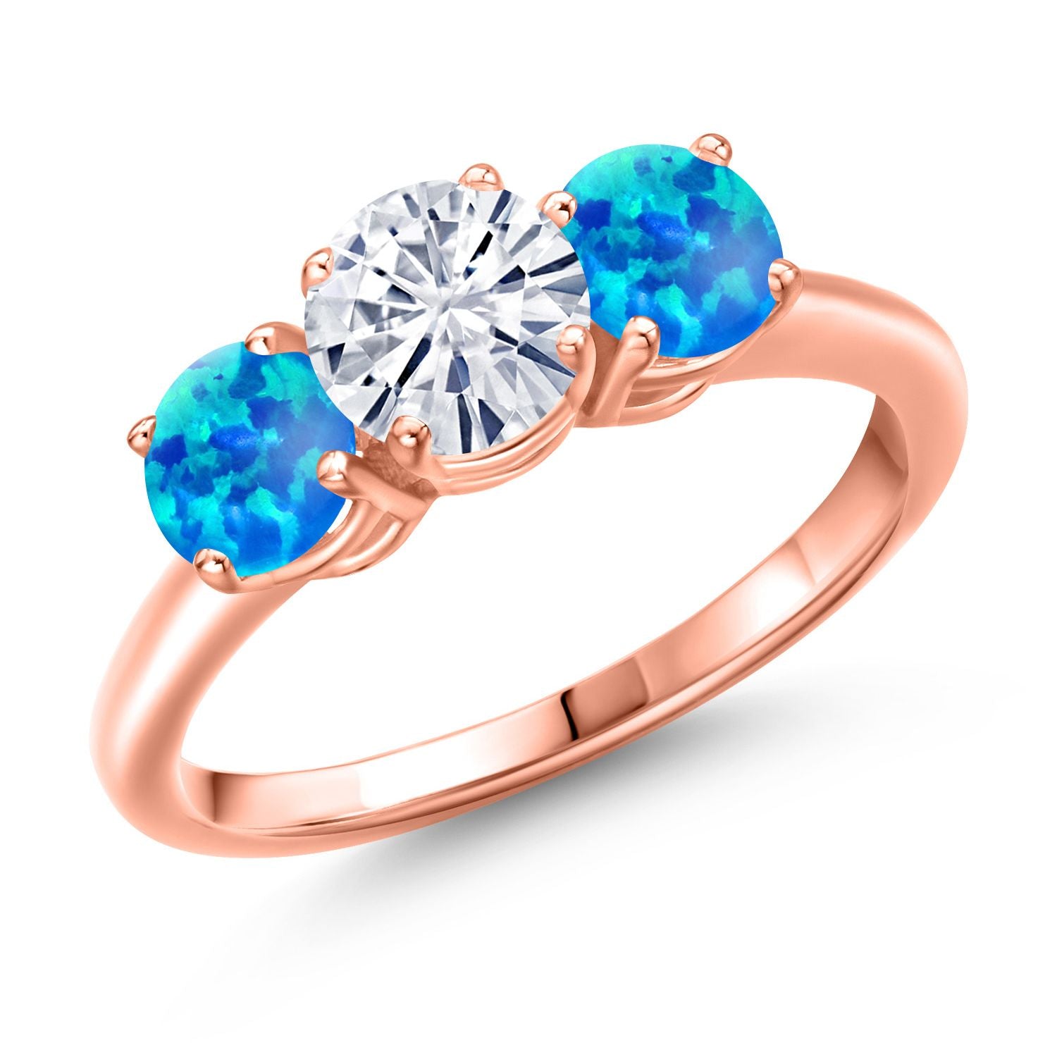 Blue Simulated Opal-Cabochon - October_9_Ring in 925 Rose Gold Plated Silver