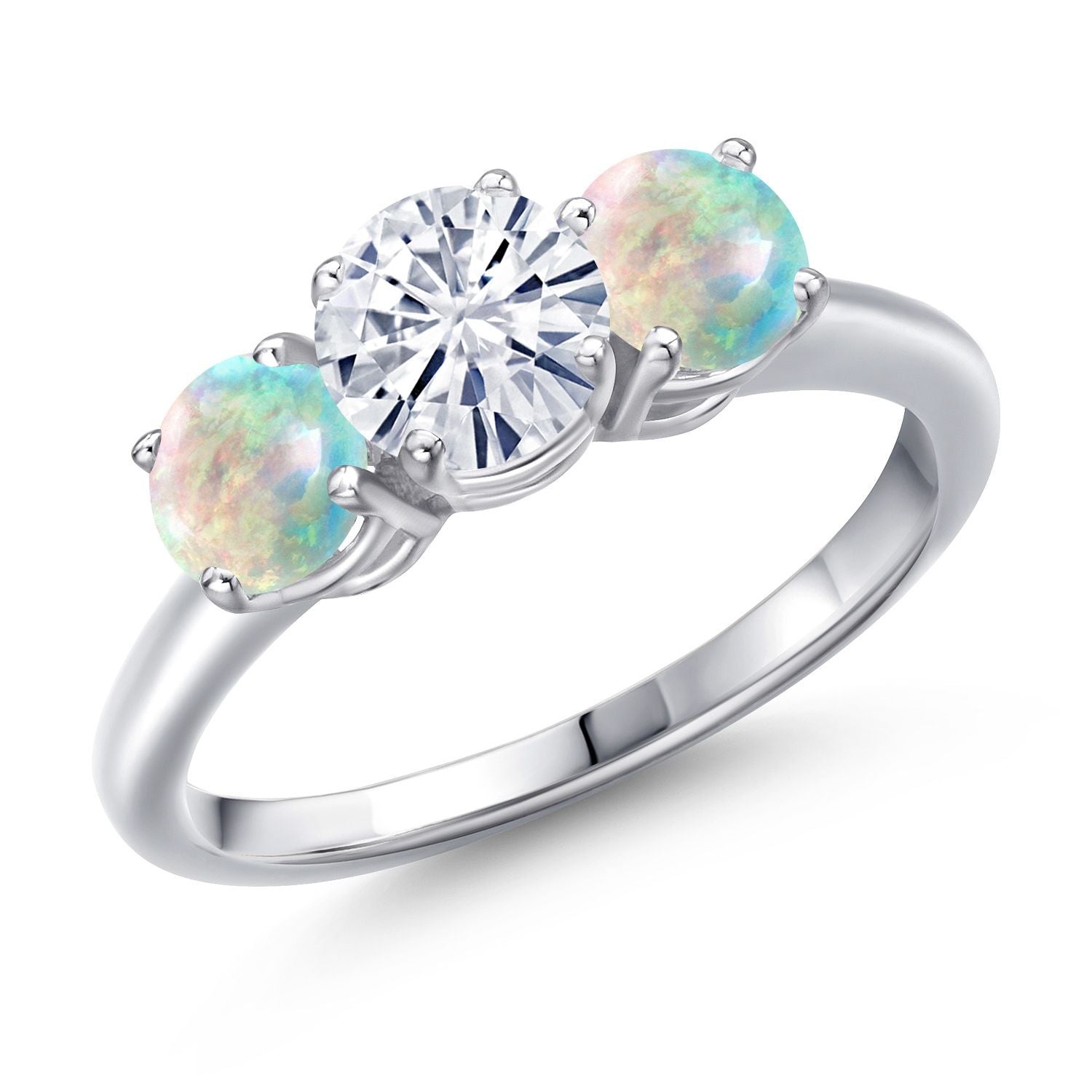 White Simulated Opal-Cabochon - October_6_Ring in 925 Sterling Silver