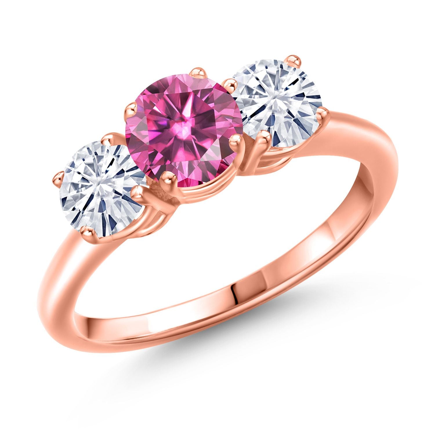 Pink Moissanite - April_8_Ring in 925 Rose Gold Plated Silver
