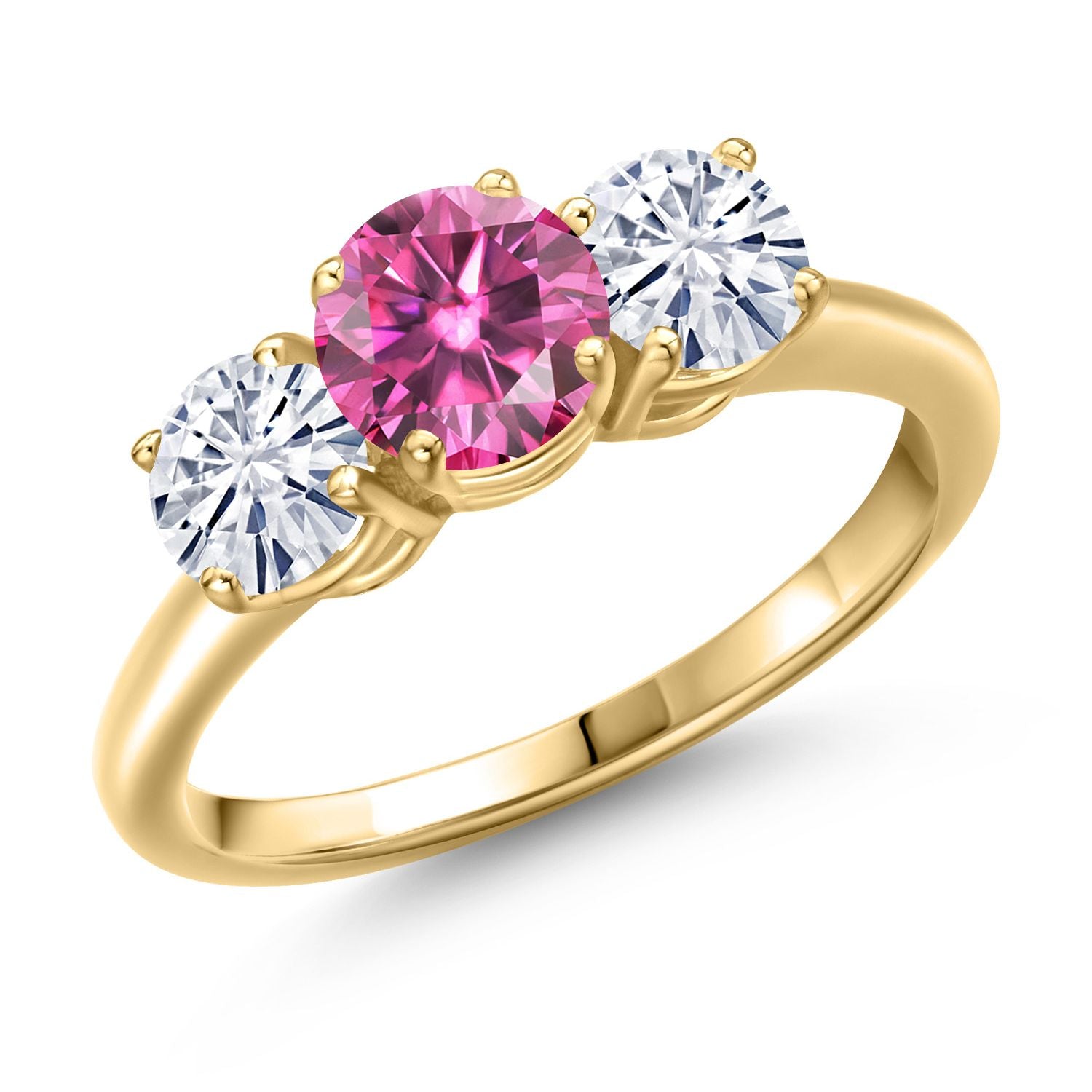 Pink Moissanite - April_6_Ring in 925 Yellow Gold Plated Silver