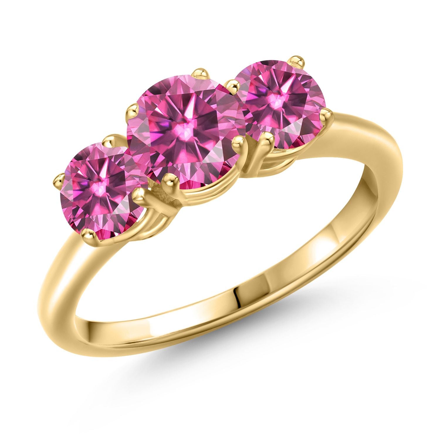 Pink Moissanite - April_8_Ring in 925 Yellow Gold Plated Silver