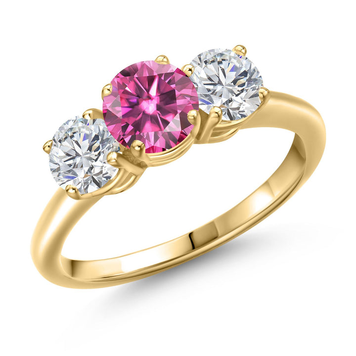 Pink Moissanite - April_5_Ring in 925 Yellow Gold Plated Silver