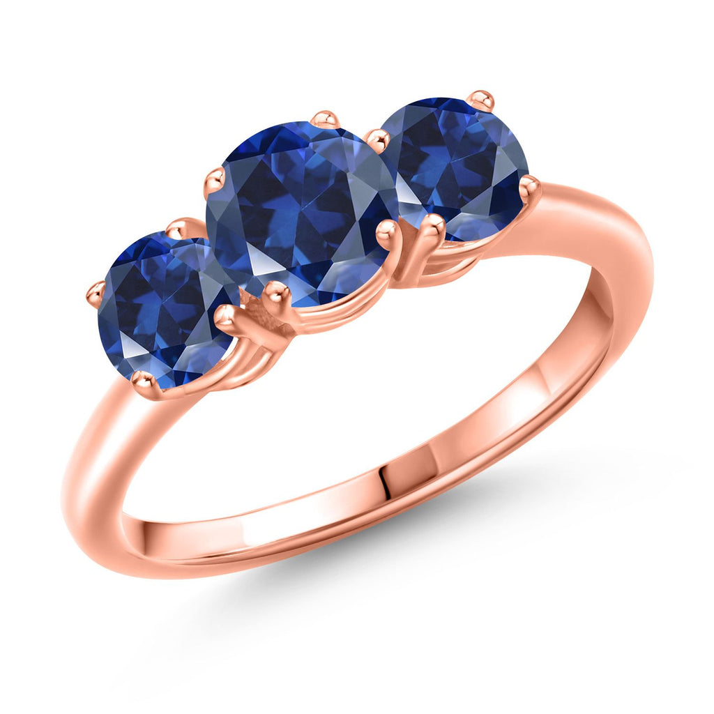 Blue Created Sapphire - September_7_Ring in 925 Rose Gold Plated Silver