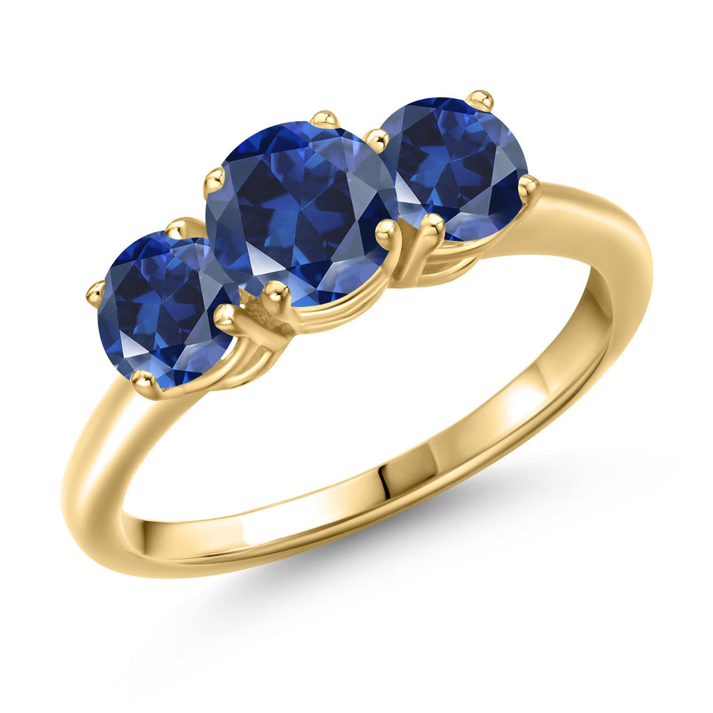 Blue Created Sapphire - September_6_Ring in 925 Yellow Gold Plated Silver