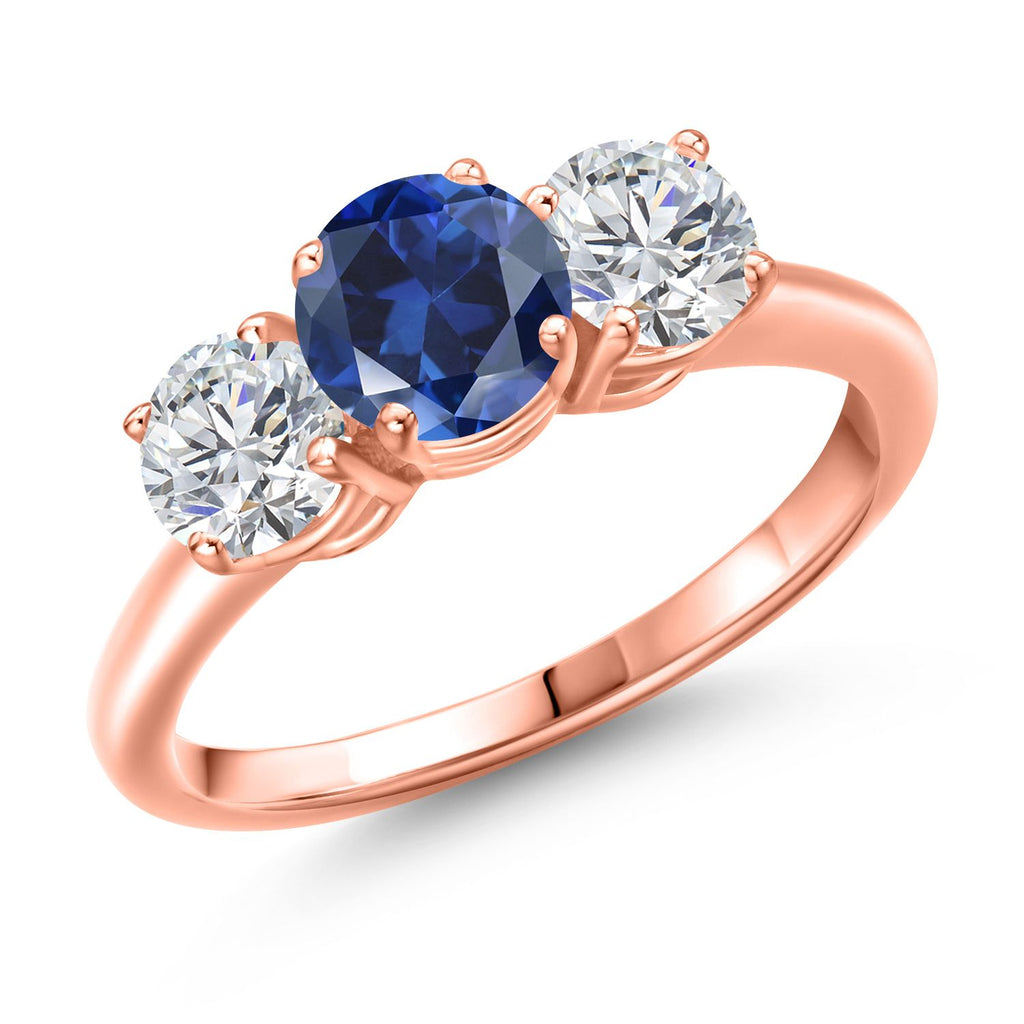 Blue Created Sapphire - September_7_Ring in 925 Rose Gold Plated Silver