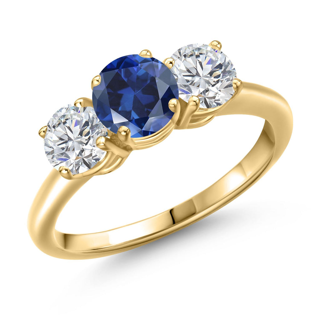 Blue Created Sapphire - September_9_Ring in 925 Yellow Gold Plated Silver