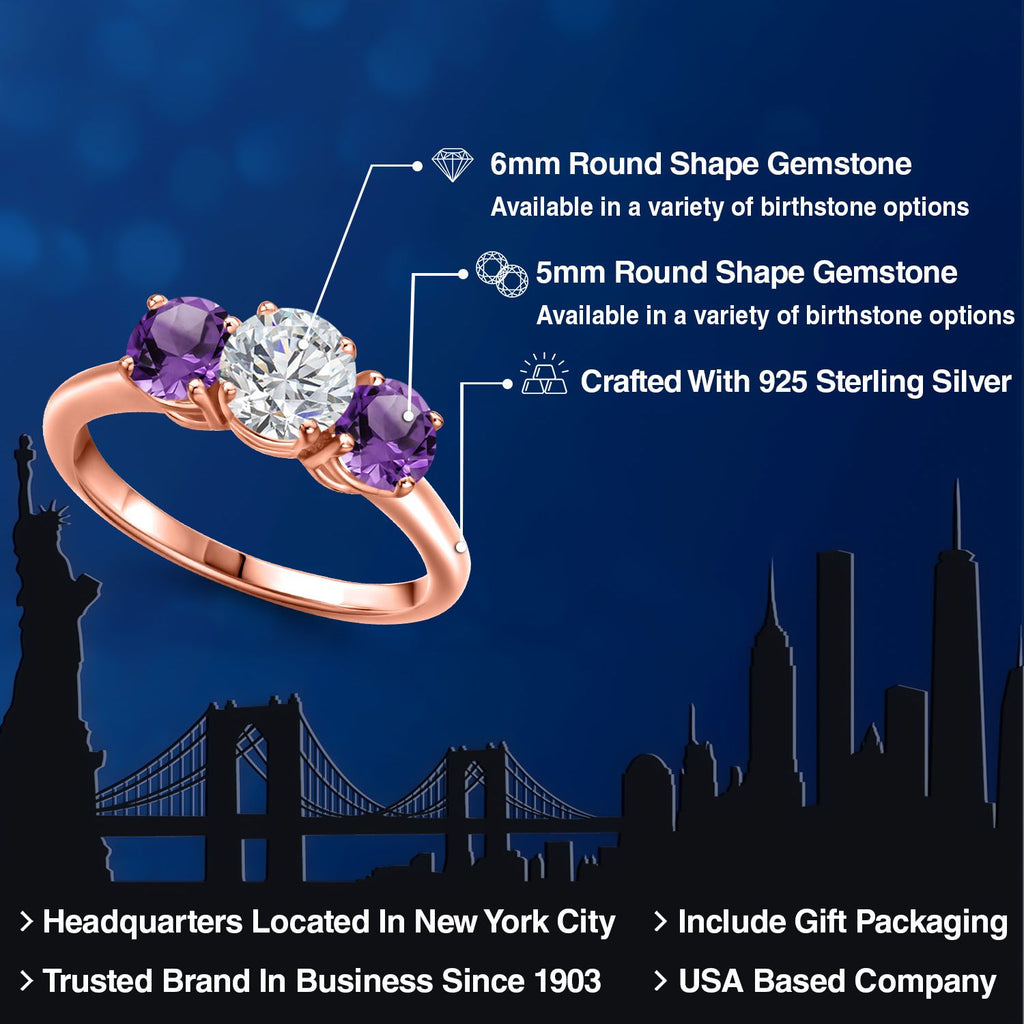White Lab Grown Diamond - April_5_Ring in 925 Rose Gold Plated Silver