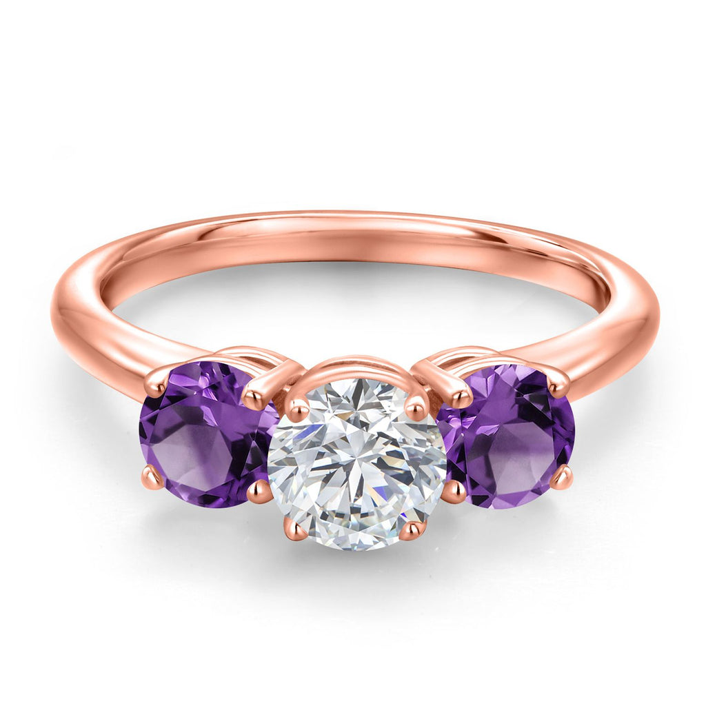 White Lab Grown Diamond - April_5_Ring in 925 Rose Gold Plated Silver
