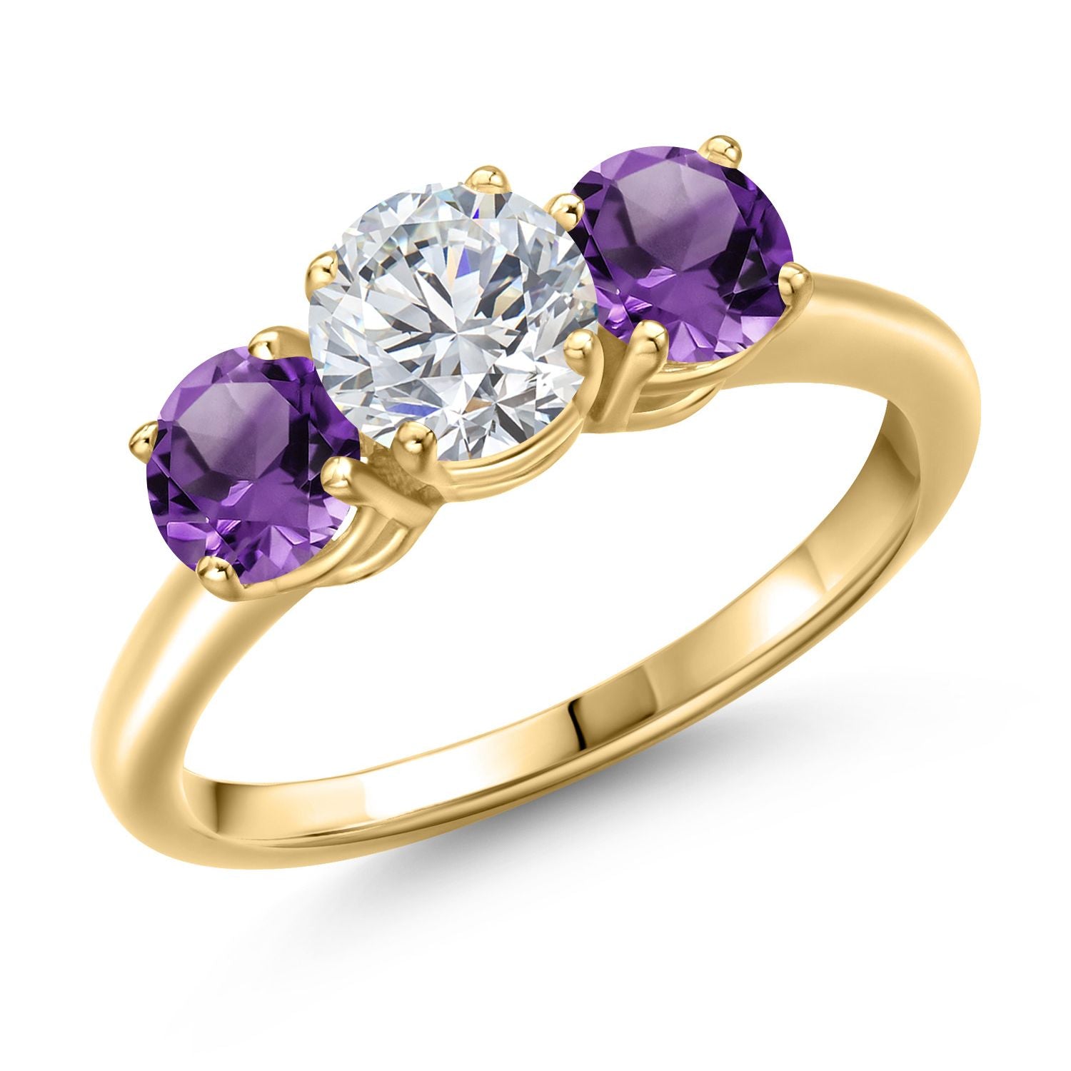 White Lab Grown Diamond - April_5_Ring in 925 Yellow Gold Plated Silver