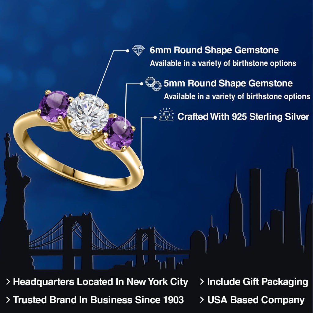 White Lab Grown Diamond - April_5_Ring in 925 Yellow Gold Plated Silver