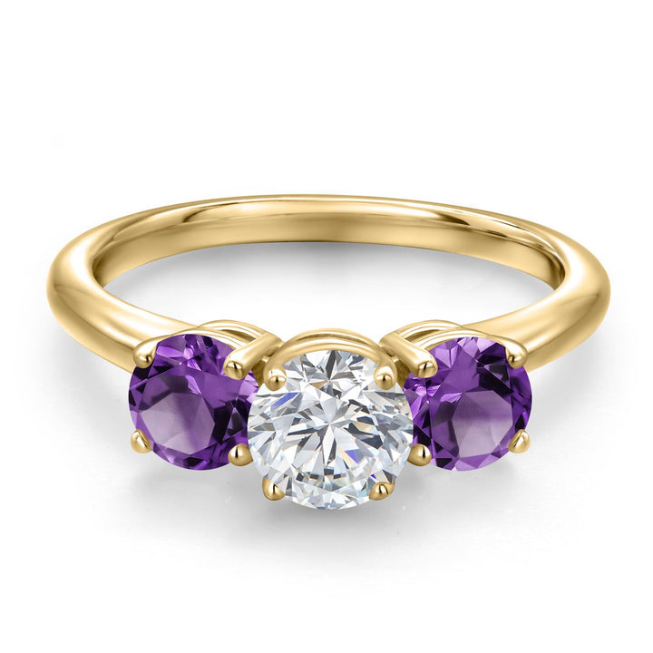 White Lab Grown Diamond - April_5_Ring in 925 Yellow Gold Plated Silver