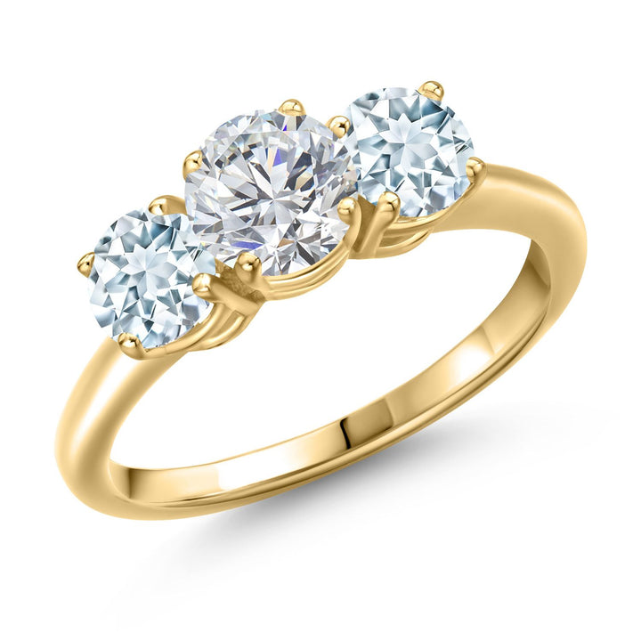 Aquamarine - March_6_Ring in 925 Yellow Gold Plated Silver