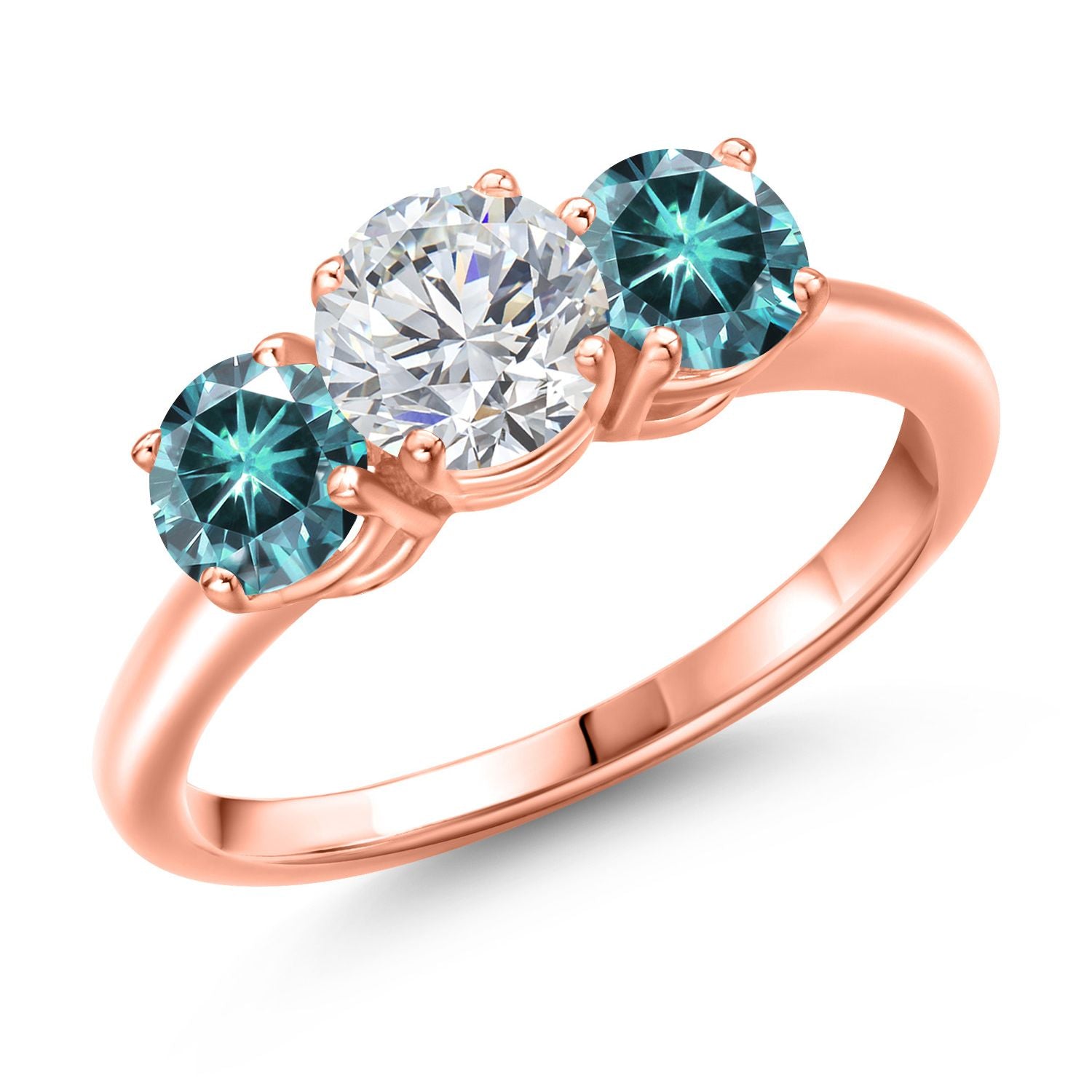 Blue Moissanite - April_7_Ring in 925 Rose Gold Plated Silver