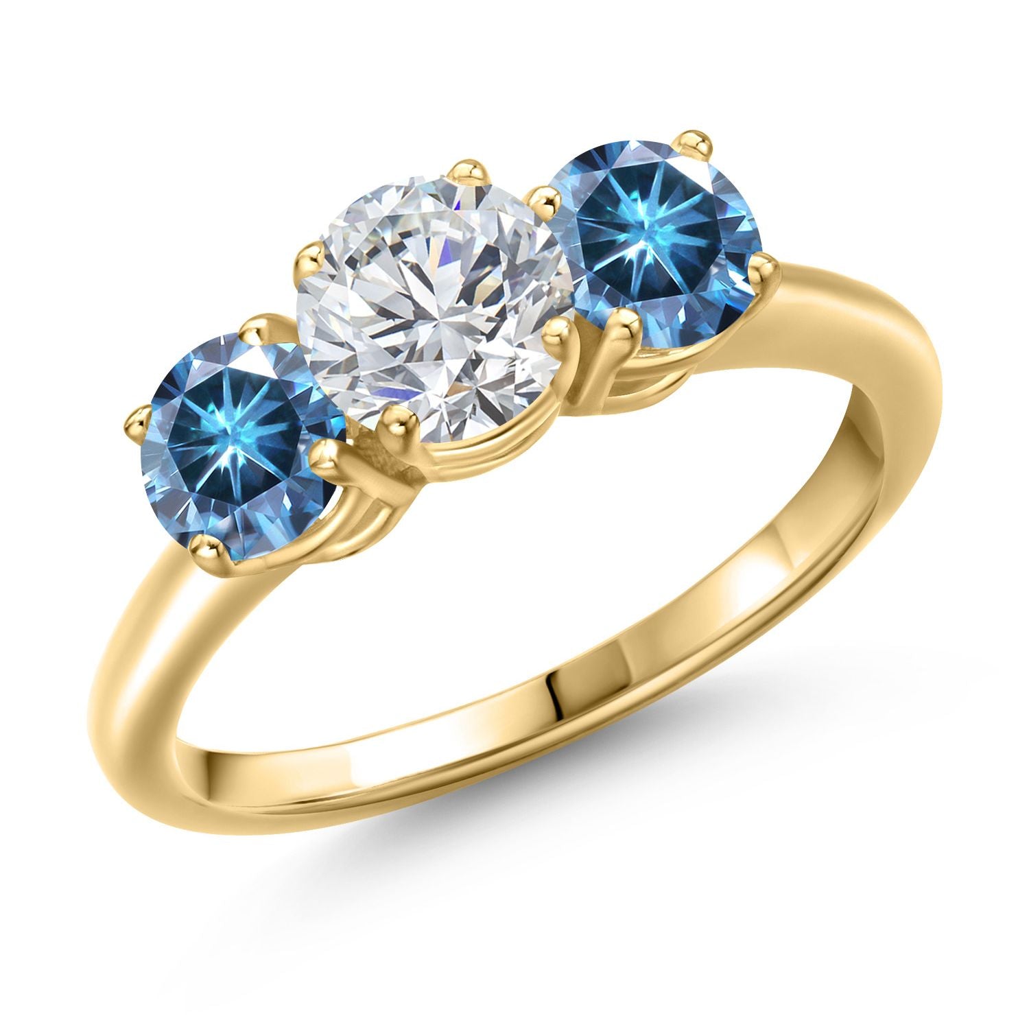 Persian Blue Moissanite - April_8_Ring in 925 Yellow Gold Plated Silver