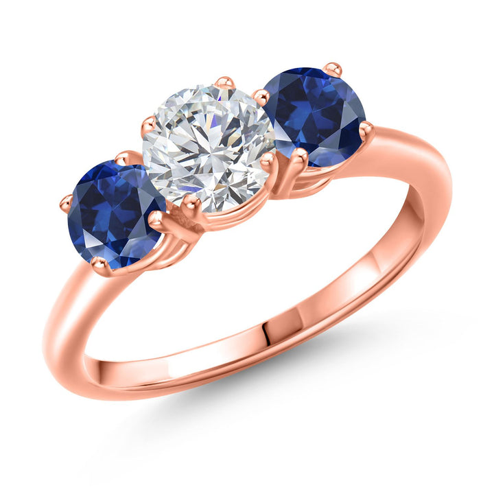 Blue Created Sapphire - September_5_Ring in 925 Rose Gold Plated Silver
