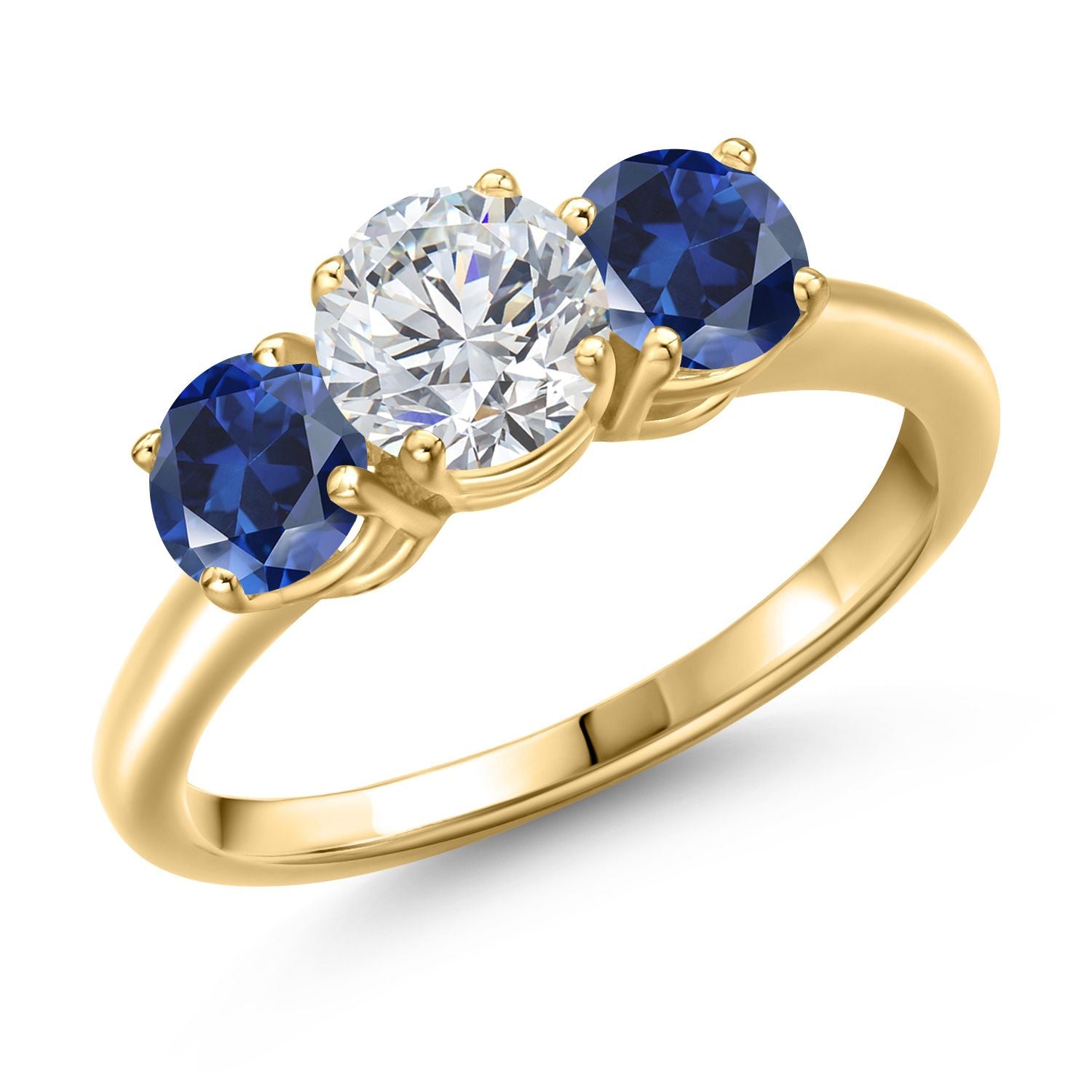 Blue Created Sapphire - September_9_Ring in 925 Yellow Gold Plated Silver