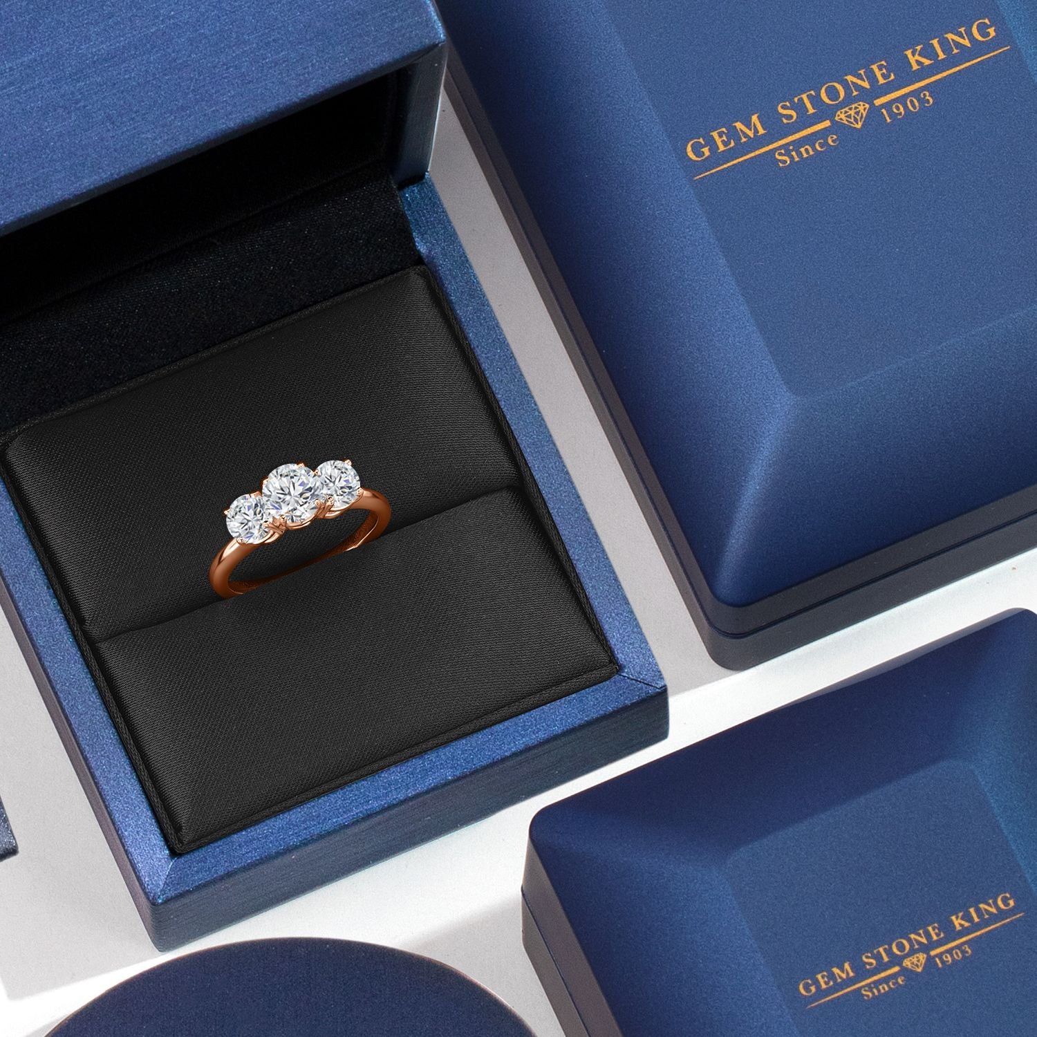 White Lab Grown Diamond - April_5_Ring in 925 Rose Gold Plated Silver