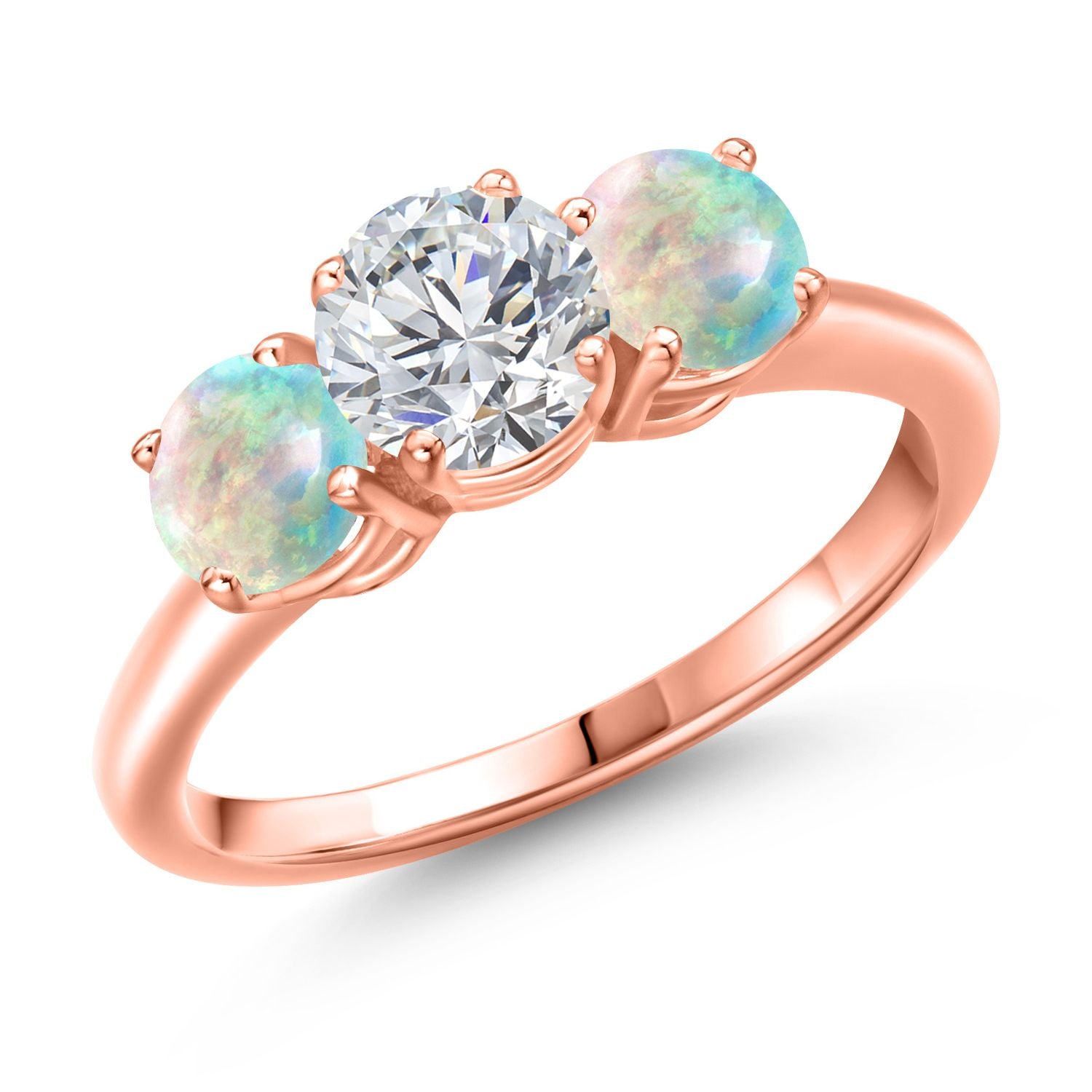 White Simulated Opal-Cabochon - October_9_Ring in 925 Rose Gold Plated Silver