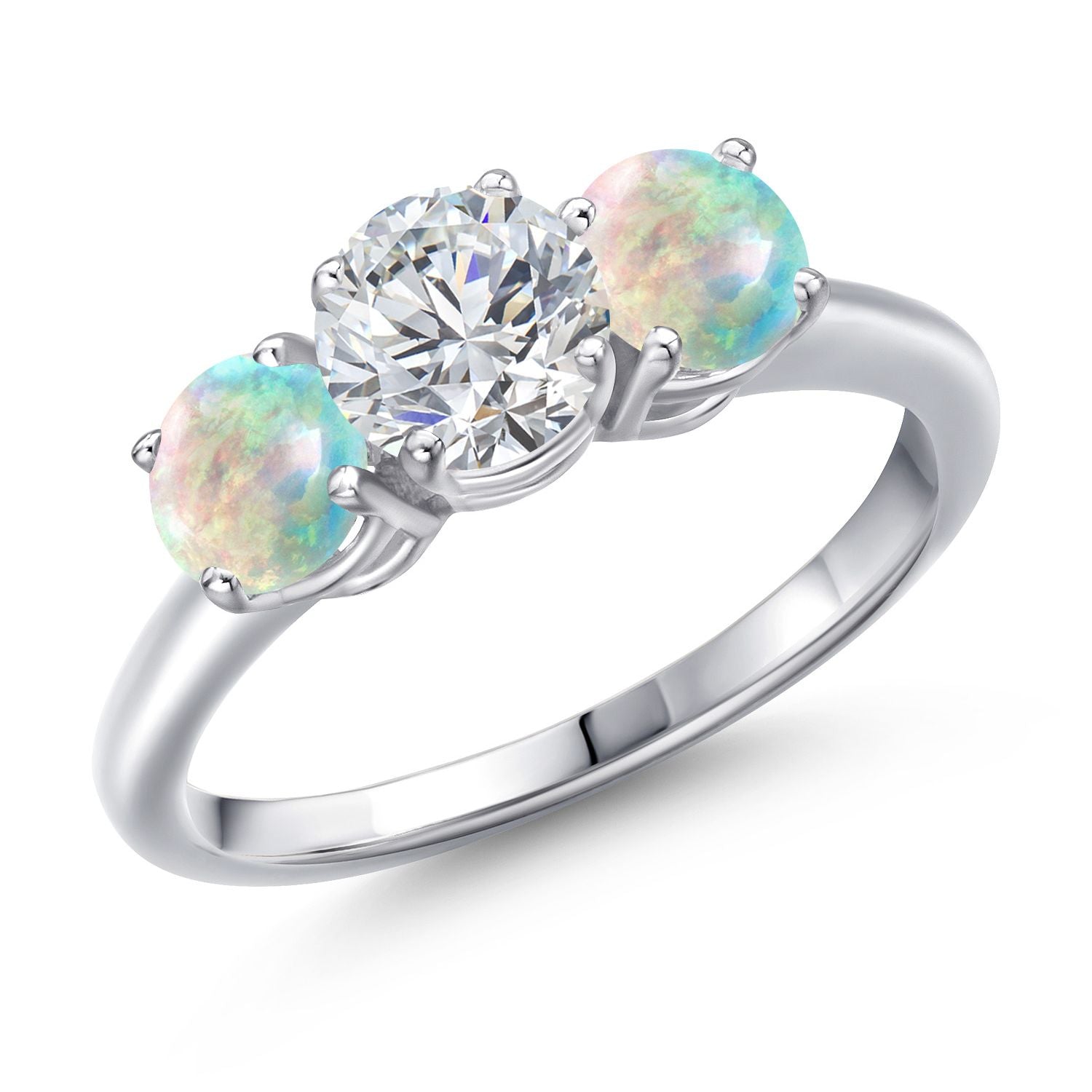 White Simulated Opal-Cabochon - October_8_Ring in 925 Sterling Silver