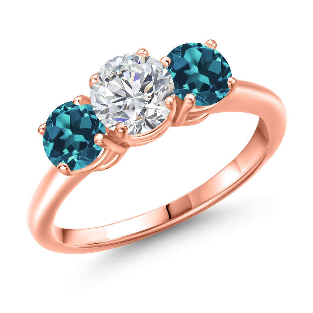 London Blue Topaz - November_8_Ring in 925 Rose Gold Plated Silver