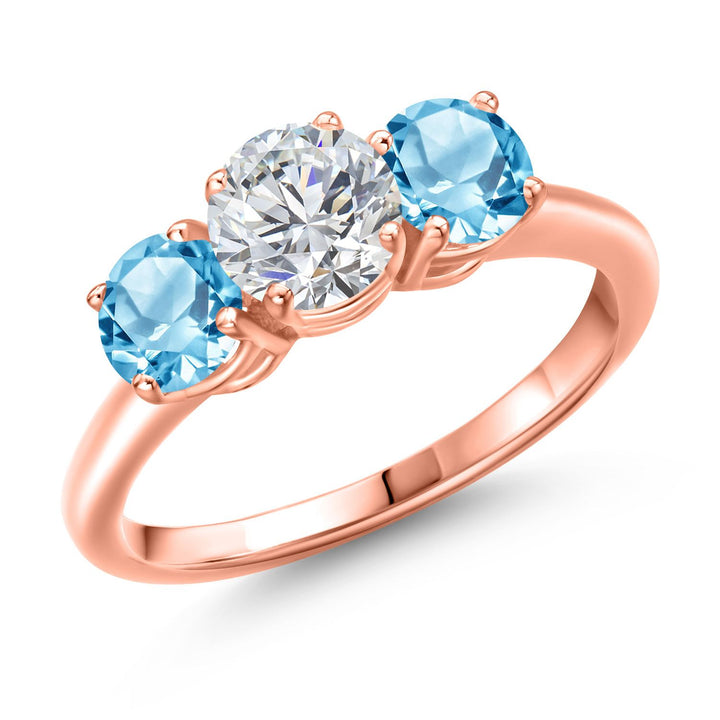 Swiss Blue Topaz - November_5_Ring in 925 Rose Gold Plated Silver