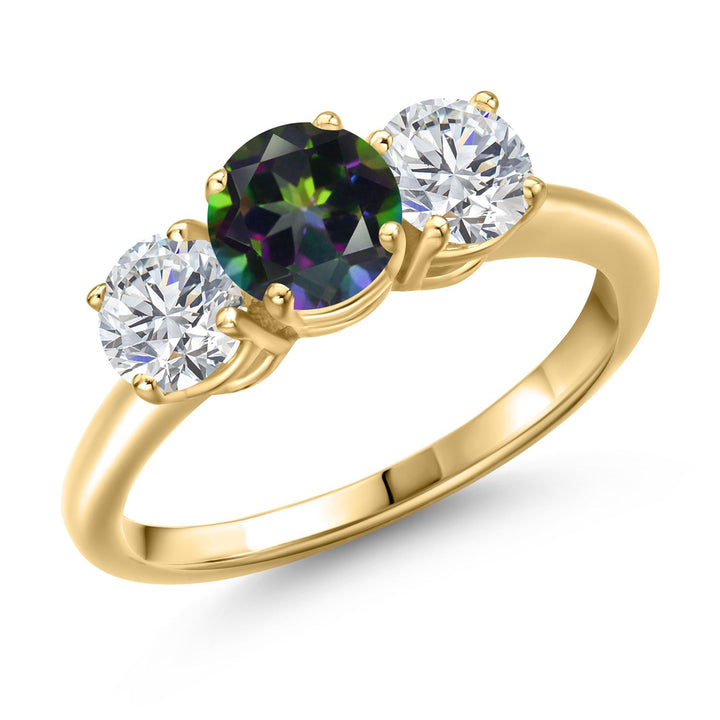 Green Mystic Topaz_5_Ring in 925 Yellow Gold Plated Silver