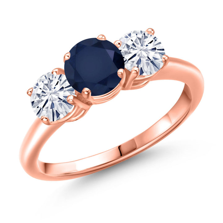 Blue Sapphire - September_5_Ring in 925 Rose Gold Plated Silver