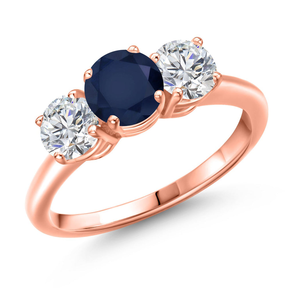 Blue Sapphire - September_5_Ring in 925 Rose Gold Plated Silver